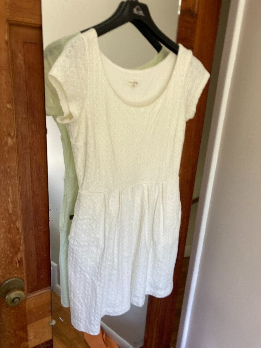 Off White, Ballet/Scoop Neck, Short Sleeved Mini Dress